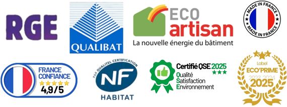 RGE Qualibat EcoArtisan MadeInFrance FranceConfiance NF-Habitat QSE2025 EcoPrime2025